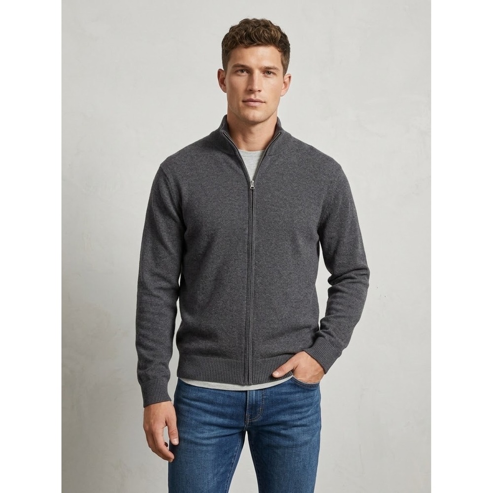 Everlane Mens Organic Cotton Coolmax Full Zip Sweater Charcoal Grey XXL